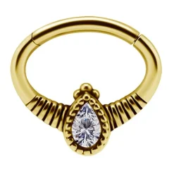 Kolczyk clicker złoty z białymi cyrkoniami - K-049