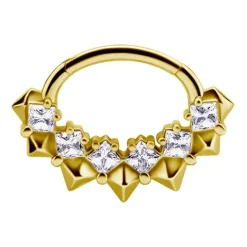 Kolczyk clicker złoty z białymi Premium Zirconia - CoCr NF - K-044