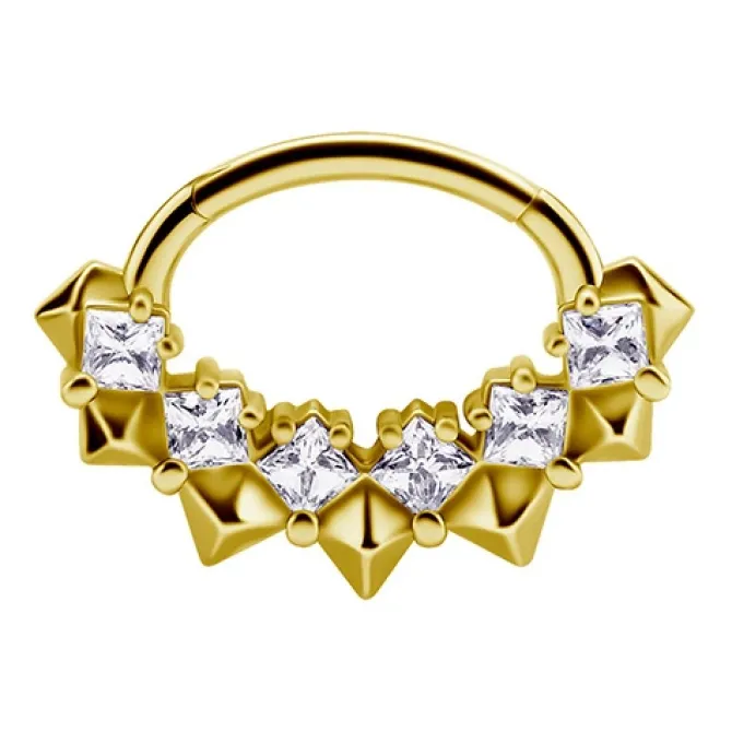 Kolczyk clicker złoty z białymi Premium Zirconia - CoCr NF - K-044