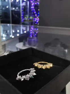 Kolczyk clicker złoty z białymi Premium Zirconia - CoCr NF - K-044