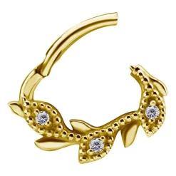 Kolczyk clicker złoty z białymi Premium Zirconia - CoCr NF - K-045