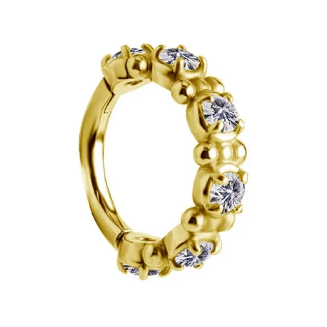 Kolczyk clicker złoty z białymi Premium Zirconia - CoCr NF - K-062