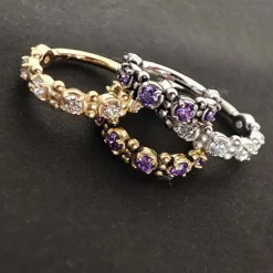 Kolczyk clicker złoty z białymi Premium Zirconia - CoCr NF - K-062