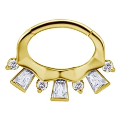 Kolczyk clicker złoty z białymi Premium Zirconia - K-046