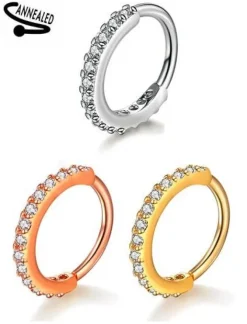 Kolczyk Continuous rozginane kółko cyrkonie różowe złoto - CON-005