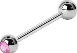 Kolczyk do języka - różowa cyrkonia - KJ-055