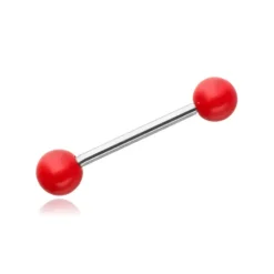 Kolczyk do języka - srebrny z czerwonymi kulkami - KJ-011