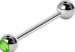 Kolczyk do języka - zielona cyrkonia - 1,6/16/6 - KJ-055