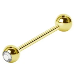 Kolczyk do języka - złoty z białą cyrkonią - KJ-055