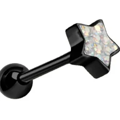 Kolczyk do języka czarna gwiazda z opalizującymi kryształkami - KJ-007