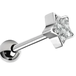 Kolczyk do języka srebrna gwiazda z białymi kryształkami - KJ-007