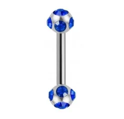 Kolczyk do języka srebrny - niebieskie kryształki- KJ-002