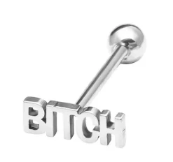 Kolczyk do języka srebrny - BITCH - KJ-001