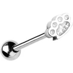 Kolczyk do języka srebrny kastet z białymi kryształkami - KJ-009