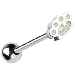 Kolczyk do języka srebrny kastet z opalizującymi kryształkami - KJ-009