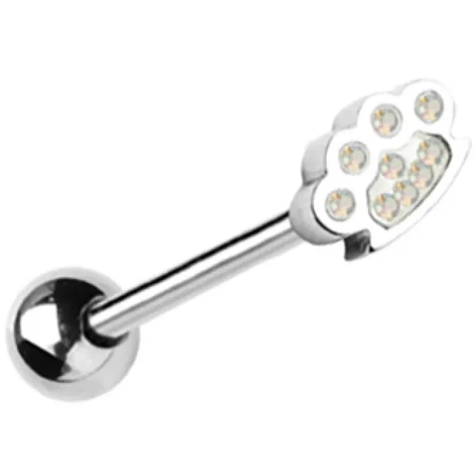 Kolczyk do języka srebrny kastet z opalizującymi kryształkami - KJ-009