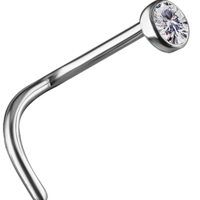 Kolczyk do nosa białe złoto 18K Premium Zirconia z białą cyrkonią - GD18K-004