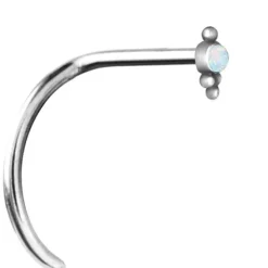 Kolczyk do nosa z białym opalem - srebrny - NS-023