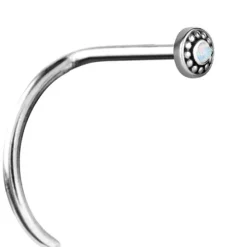 Kolczyk do nosa z białym opalem - srebrny - NS-024
