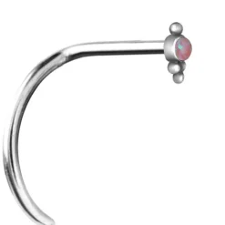 Kolczyk do nosa z różowym opalem - srebrny - NS-023