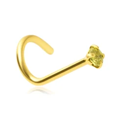 Kolczyk do nosa z zieloną cyrkonią - złoty - NS-006