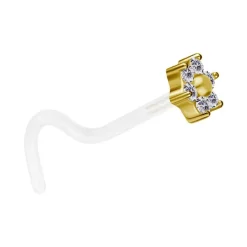 Kolczyk do nosa złoto 18K BioPlast - kwiatek z białymi cyrkoniami - GD18K-024