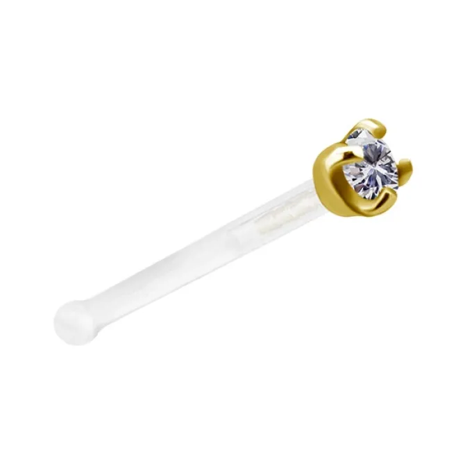 Kolczyk do nosa złoto 18K BioPlast z białą cyrkonią - GD18K-025