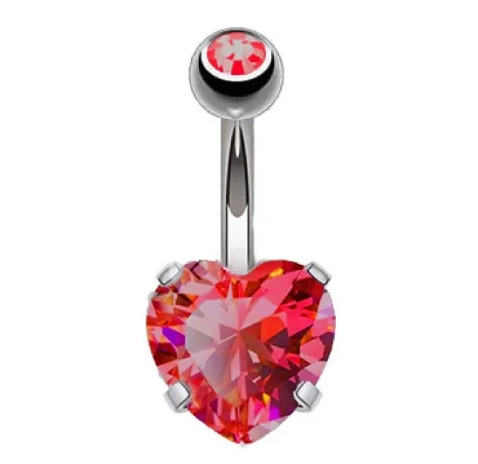 Kolczyk do pępka - czerwone serduszko - KP-036