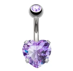 Kolczyk do pępka - fioletowe serduszko - KP-036
