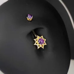 Kolczyk do pępka - złoto 18K z ametystem - GD18K-034