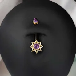 Kolczyk do pępka - złoto 18K z ametystem - GD18K-034