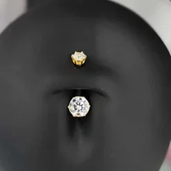 Kolczyk do pępka - złoto 18K z białymi cyrkoniami - GD18K-033