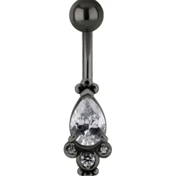 Kolczyk do pępka czarny z cyrkoniami - KP-006