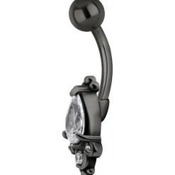 Kolczyk do pępka czarny z cyrkoniami - KP-006