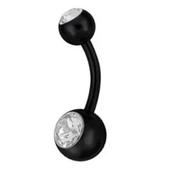 Kolczyk do pępka czarny z białą cyrkonią - KP-004