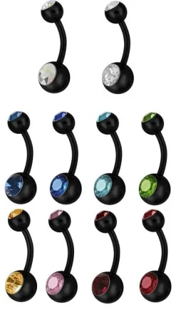 Kolczyk do pępka czarny z niebieską cyrkonią - KP-004