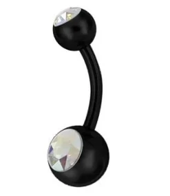 Kolczyk do pępka czarny z opalizującą cyrkonią - KP-004