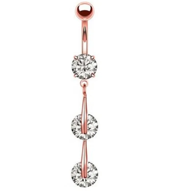 Kolczyk do pępka długi różowe złoto z białą cyrkonią - KP-030