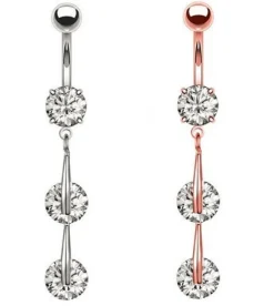 Kolczyk do pępka długi różowe złoto z białą cyrkonią - KP-030