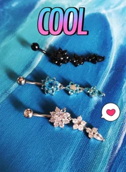 Kolczyk do pępka długi srebrny z niebieskimi cyrkoniami - KP-054