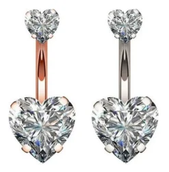 Kolczyk do pępka kryształowe serce różowe złoto - KP-027