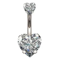 Kolczyk do pępka kryształowe serce srebrny - KP-027
