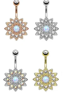 Kolczyk do pępka kwiat z opalem srebrny - KP-040