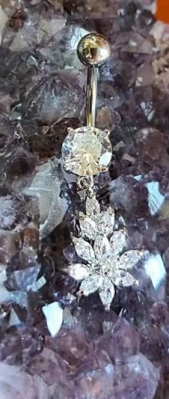 Kolczyk do pępka ozdobny cyrkonie srebrny - KP-038