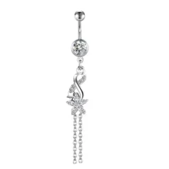 Kolczyk do pępka srebrny z białymi cyrkoniami - KP-049