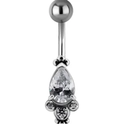 Kolczyk do pępka srebrny z cyrkoniami - KP-006