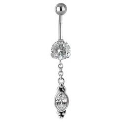 Kolczyk do pępka z białymi cyrkoniami - srebrny - KP-055
