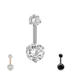 Kolczyk do pępka z czarnymi cyrkoniami - czarny - KP-023