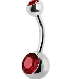 Kolczyk do pępka z czerwoną cyrkonią - KP-001-6