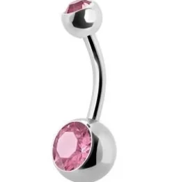 Kolczyk do pępka z różową cyrkonią - KP-001-10